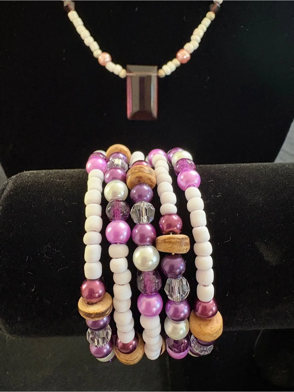 Purple Beaded necklace and Bracelet Set
